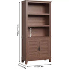 Bibliothèque de ferme de 180 cm avec portes, étagère haute à 5 niveaux avec armoire de rangement pour le salon ou le bureau