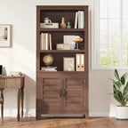 Bibliothèque de ferme de 180 cm avec portes, étagère haute à 5 niveaux avec armoire de rangement pour le salon ou le bureau