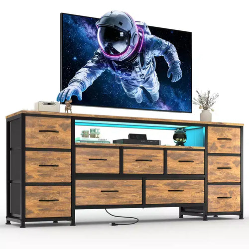 11 Drawer Dresser for with Power Outlets and LED Lights, 63 Inch TV Stand for 65, 70 Inch TV, Entertainment Center with Storage,Wide Chest of Drawers