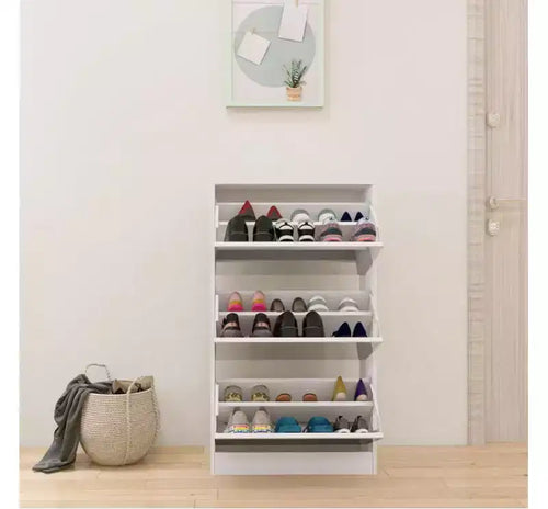 Meuble à chaussures étroit 3 niveaux avec miroir, MDF et verre