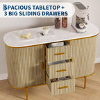Buffet moderne de 120 cm, Table console d'appoint de style Mid-Century, Dessus en faux marbre, 2 portes coulissantes, 3 tiroirs pour la cuisine, le salon, l'entrée