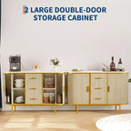 Buffet moderne de 120 cm, Table console d'appoint de style Mid-Century, Dessus en faux marbre, 2 portes coulissantes, 3 tiroirs pour la cuisine, le salon, l'entrée