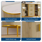 Buffet moderne de 120 cm, Table console d'appoint de style Mid-Century, Dessus en faux marbre, 2 portes coulissantes, 3 tiroirs pour la cuisine, le salon, l'entrée