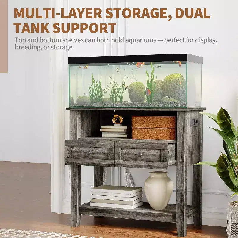 Meuble d'aquarium robuste de 300 kg (75-110 litres) | Station de charge, tiroir et espace de rangement ouvert pour terrariums de reptiles/tortues