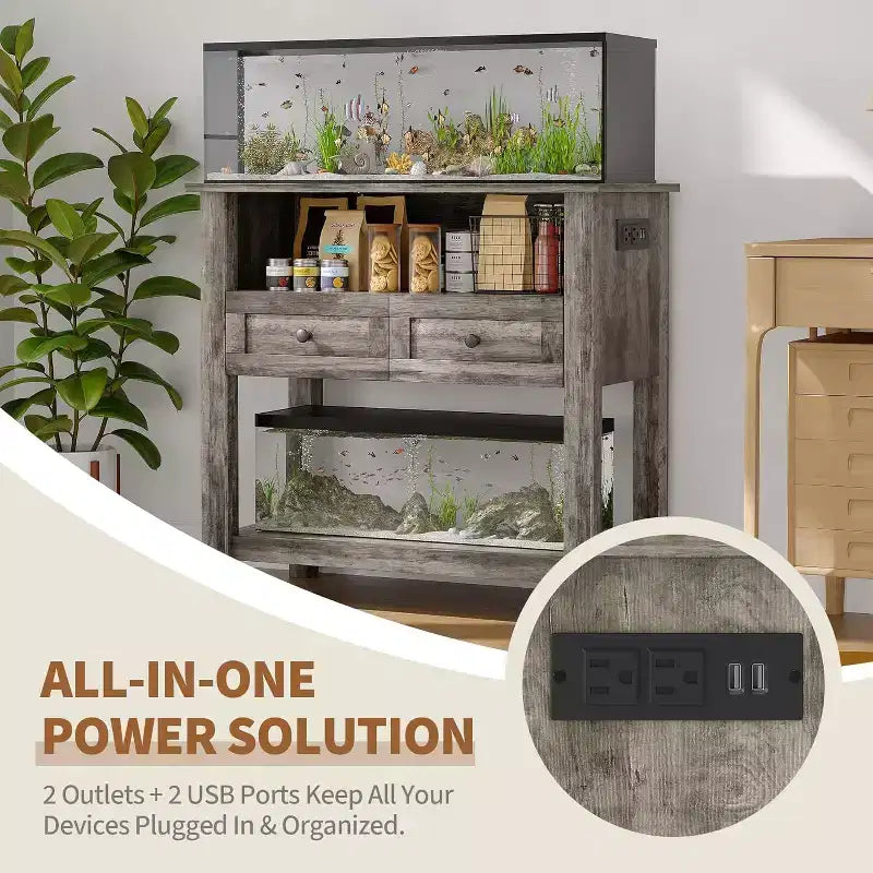 Meuble d'aquarium robuste de 300 kg (75-110 litres) | Station de charge, tiroir et espace de rangement ouvert pour terrariums de reptiles/tortues