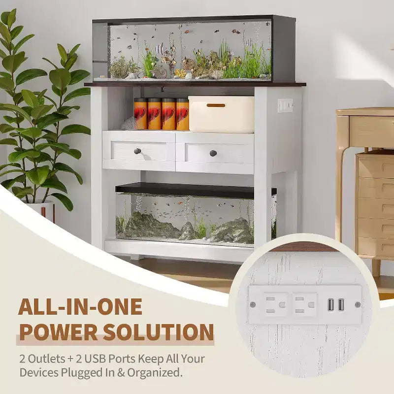 Meuble d'aquarium robuste de 300 kg (75-110 litres) | Station de charge, tiroir et espace de rangement ouvert pour terrariums de reptiles/tortues