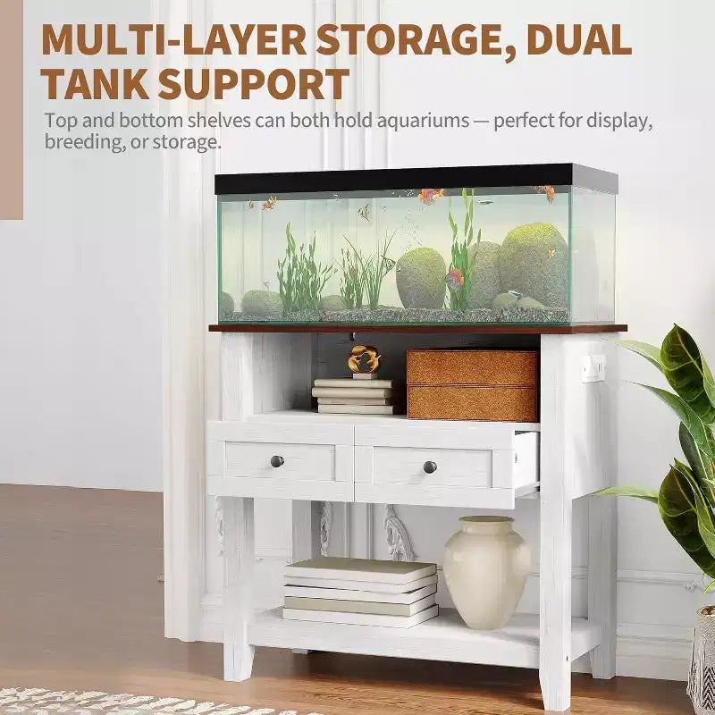 Meuble d'aquarium robuste de 300 kg (75-110 litres) | Station de charge, tiroir et espace de rangement ouvert pour terrariums de reptiles/tortues