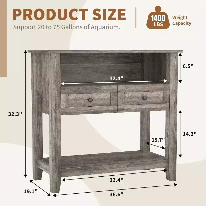 Meuble d'aquarium robuste de 300 kg (75-110 litres) | Station de charge, tiroir et espace de rangement ouvert pour terrariums de reptiles/tortues