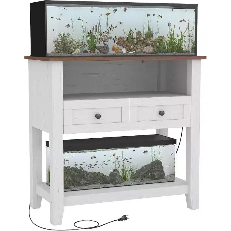 660LBS Heavy-Duty Aquarium Rack (20-29 Gallon) | Charging Station, Drawer & Open Storage for Reptile/Turtle Tanks