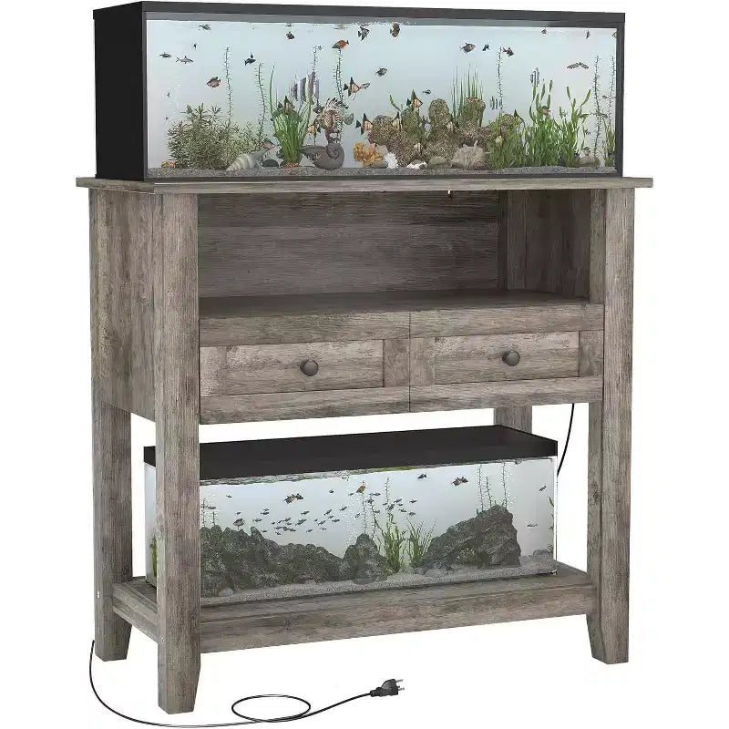 Meuble d'aquarium robuste de 300 kg (75-110 litres) | Station de charge, tiroir et espace de rangement ouvert pour terrariums de reptiles/tortues