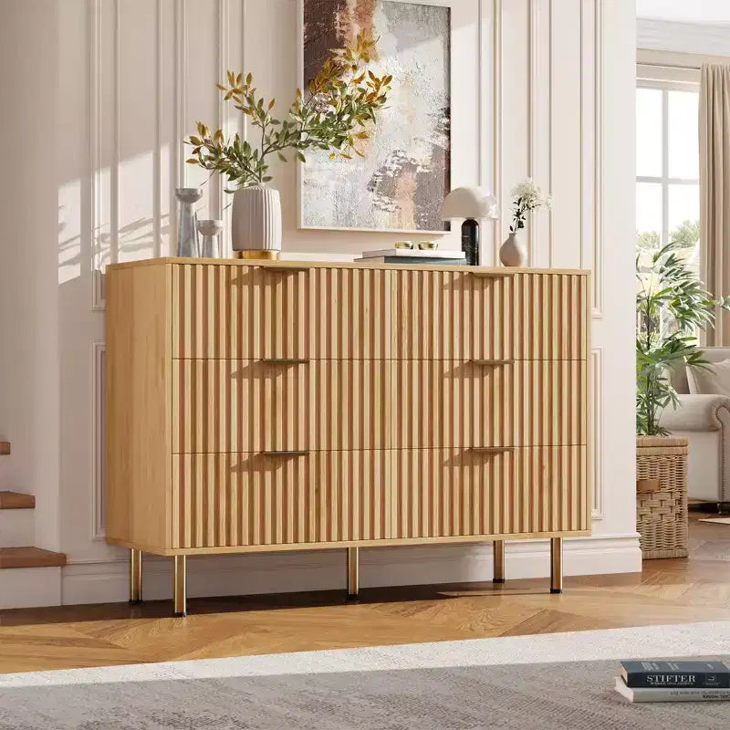 COZONY 47 Modern Fluted Dresser, 6-Drawer Double Wide Chest for Living Room, Bedroom & Hallway