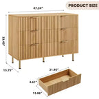 Commode cannelée moderne de 47 po, commode double de 6 tiroirs pour salon, chambre à coucher et couloir