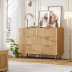 Commode cannelée moderne de 47 po, commode double de 6 tiroirs pour salon, chambre à coucher et couloir