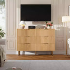 Commode cannelée moderne de 47 po, commode double de 6 tiroirs pour salon, chambre à coucher et couloir