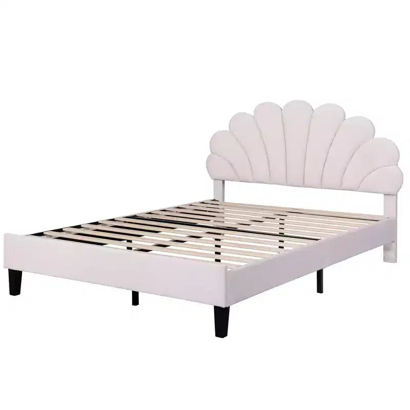 Lit plateforme moderne rembourré avec tête de lit en velours à motif floral