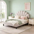 Luxystar Modern Upholstered Platform Bed with Flower Pattern Velvet Headboard
