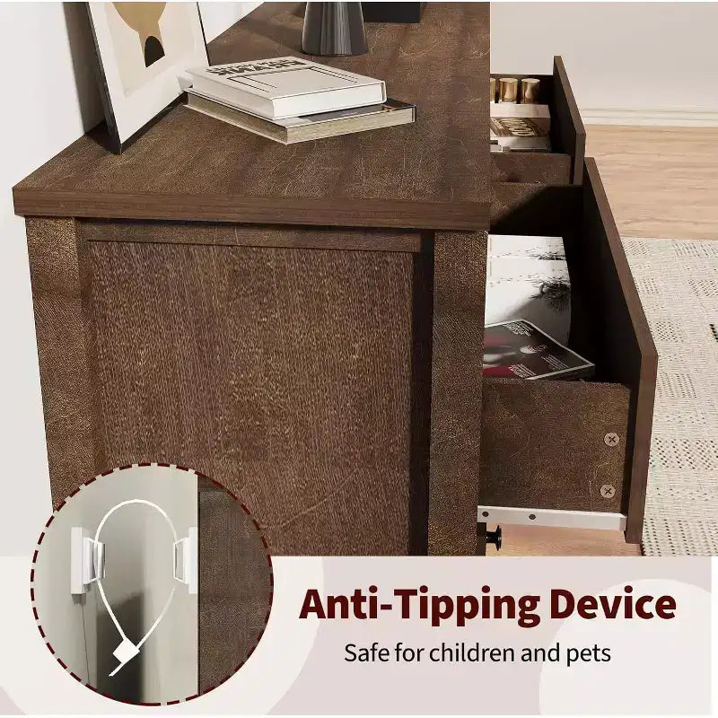 Commode Moderne en Noyer à 3 Tiroirs, Commode Canelée de 80 cm de Large, Armoire de Rangement en Bois pour Chambre à Coucher, Chambre d'Enfant, Couloir, Salon