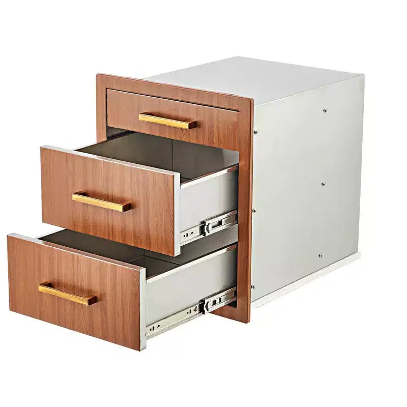 COZONY Triple BBQ Drawer Unit, Flush Mount 17W Stainless Steel Outdoor Kitchen Storage for Grill Island & Patio