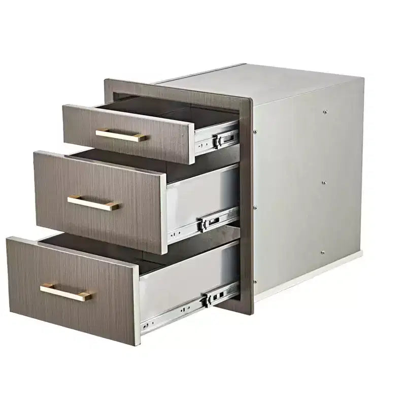 Bloc de trois tiroirs à barbecue, encastrable, 17 po de large, en acier inoxydable, rangement pour cuisine extérieure et terrasse