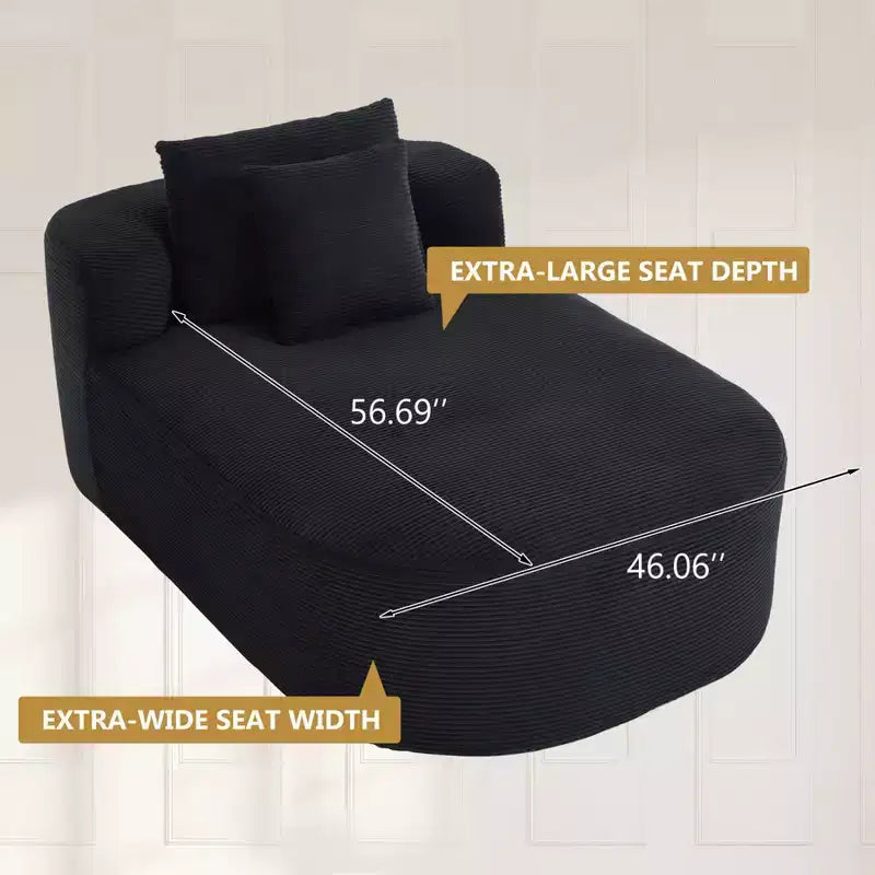 Chaise longue de 170 cm, canapé-lit rembourré avec 2 oreillers, canapé individuel sans accoudoirs pour salon et chambre, aucun assemblage requis