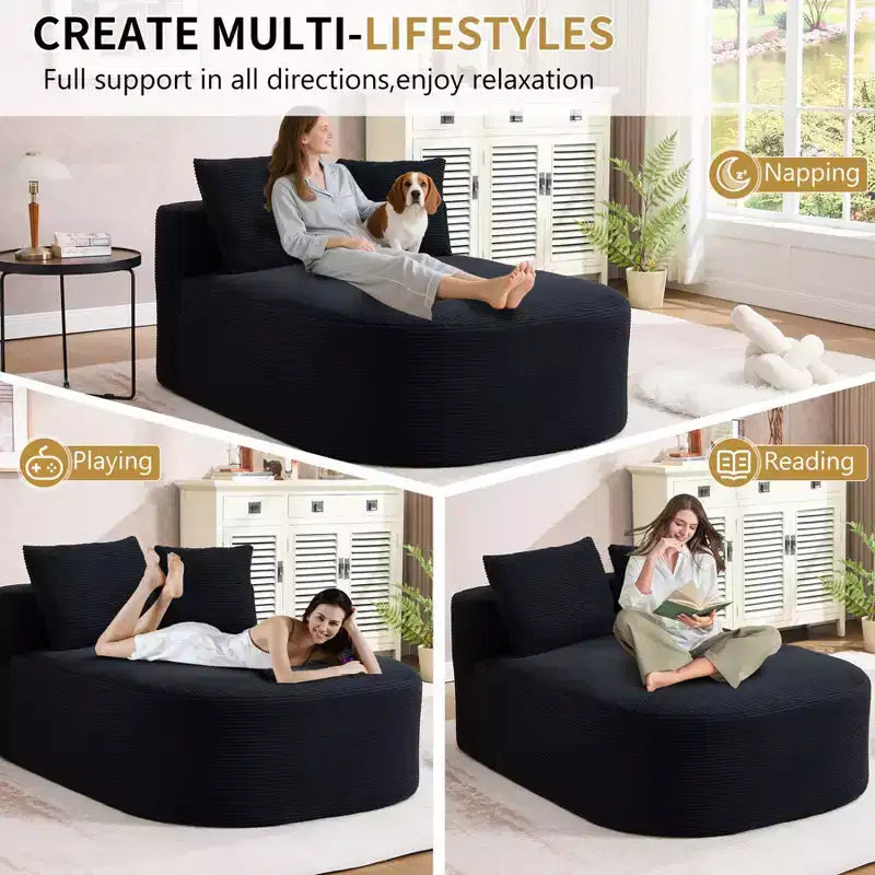 Chaise longue de 170 cm, canapé-lit rembourré avec 2 oreillers, canapé individuel sans accoudoirs pour salon et chambre, aucun assemblage requis