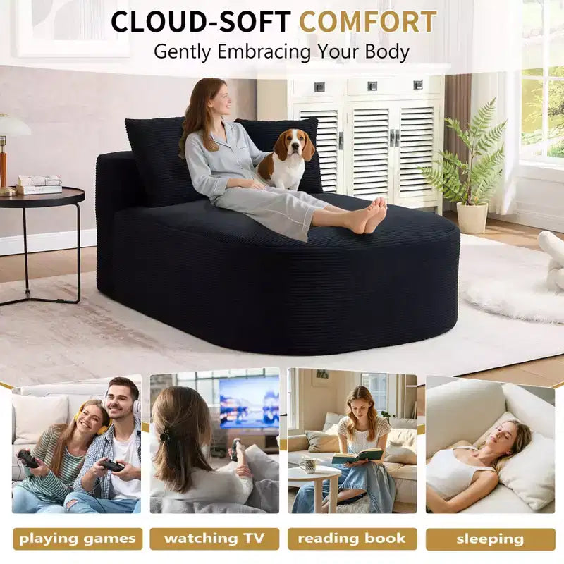 Chaise longue de 170 cm, canapé-lit rembourré avec 2 oreillers, canapé individuel sans accoudoirs pour salon et chambre, aucun assemblage requis