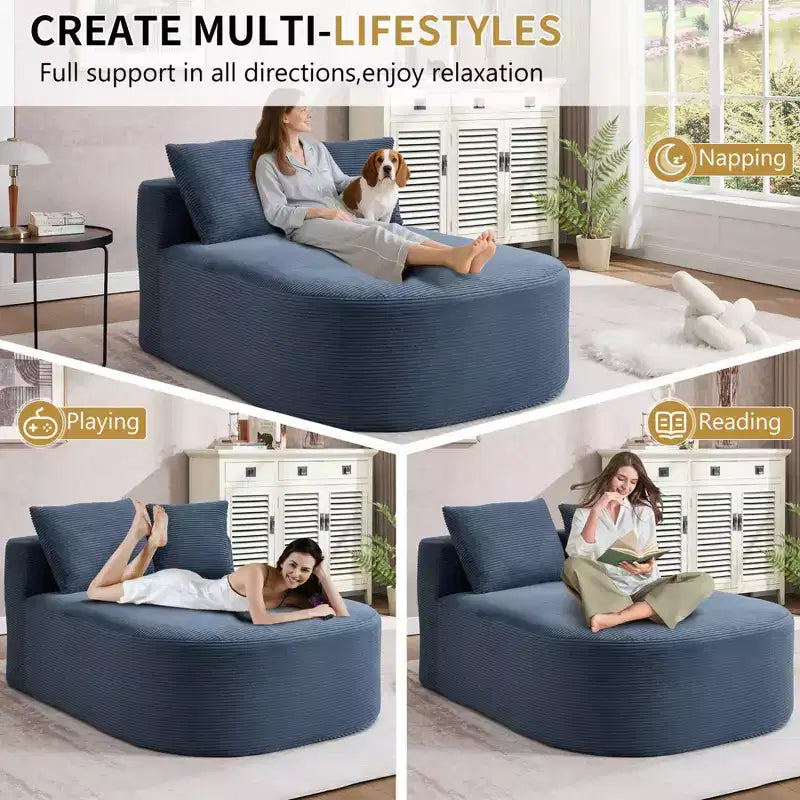 Chaise longue de 170 cm, canapé-lit rembourré avec 2 oreillers, canapé individuel sans accoudoirs pour salon et chambre, aucun assemblage requis