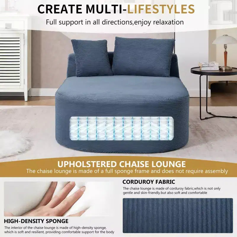 Chaise longue de 170 cm, canapé-lit rembourré avec 2 oreillers, canapé individuel sans accoudoirs pour salon et chambre, aucun assemblage requis