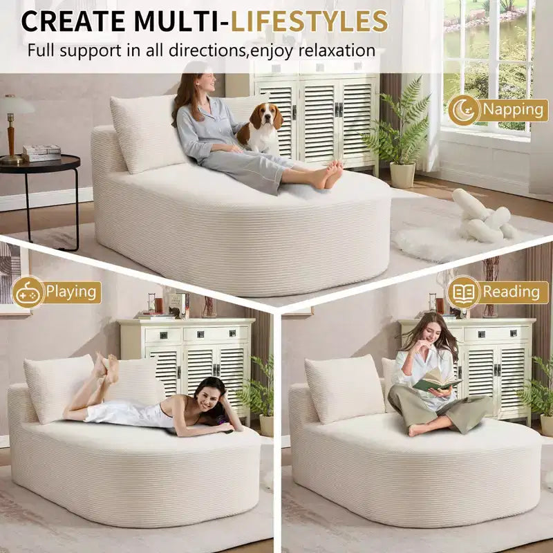 Chaise longue de 170 cm, canapé-lit rembourré avec 2 oreillers, canapé individuel sans accoudoirs pour salon et chambre, aucun assemblage requis