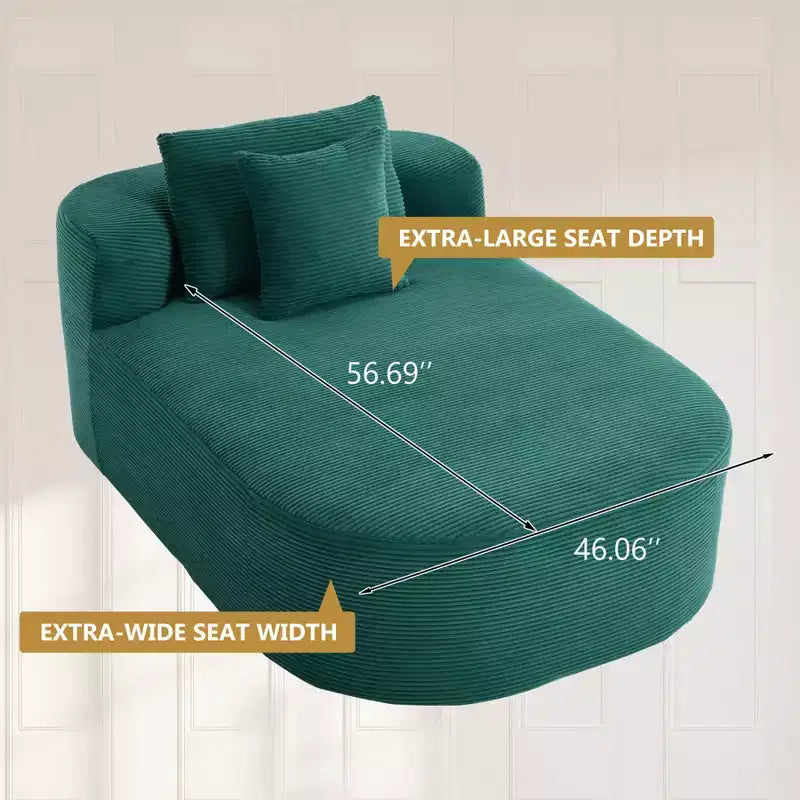 Chaise longue de 170 cm, canapé-lit rembourré avec 2 oreillers, canapé individuel sans accoudoirs pour salon et chambre, aucun assemblage requis