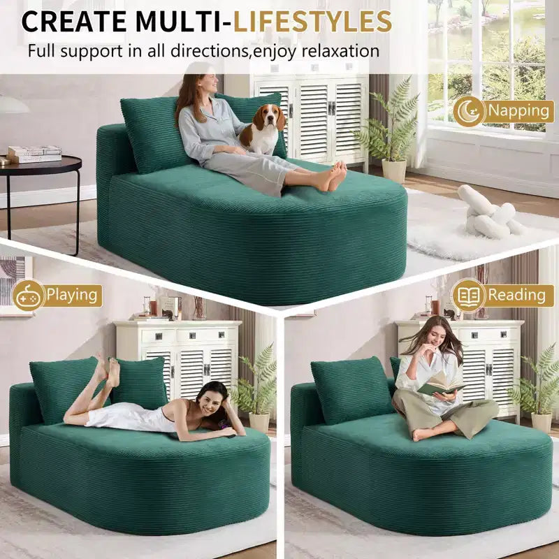 Chaise longue de 170 cm, canapé-lit rembourré avec 2 oreillers, canapé individuel sans accoudoirs pour salon et chambre, aucun assemblage requis