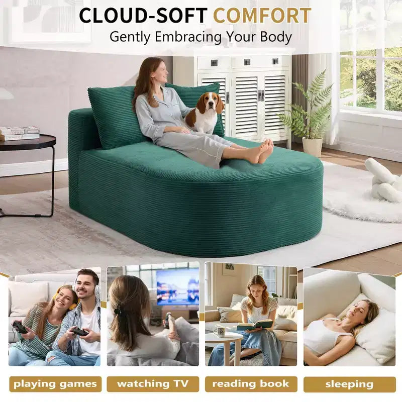 Chaise longue de 170 cm, canapé-lit rembourré avec 2 oreillers, canapé individuel sans accoudoirs pour salon et chambre, aucun assemblage requis