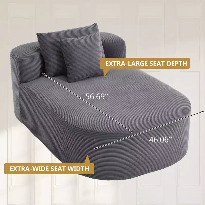 Chaise longue de 170 cm, canapé-lit rembourré avec 2 oreillers, canapé individuel sans accoudoirs pour salon et chambre, aucun assemblage requis