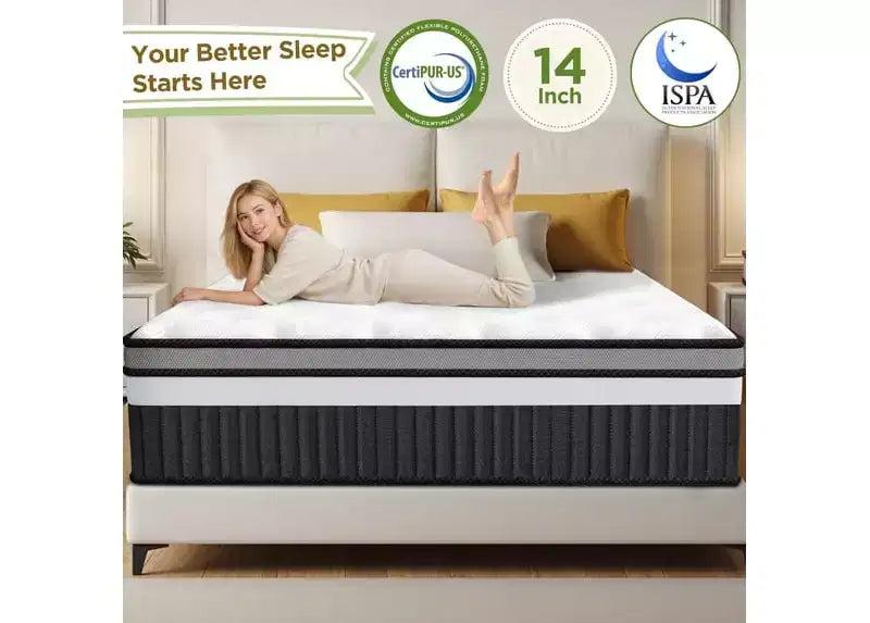 14 King Mattress in a Box, Hybrid Memory Foam Bed  Medium Firm Feel, Cooling & Breathable Fabric, Motion Isolation, Zoned Pressure Relief