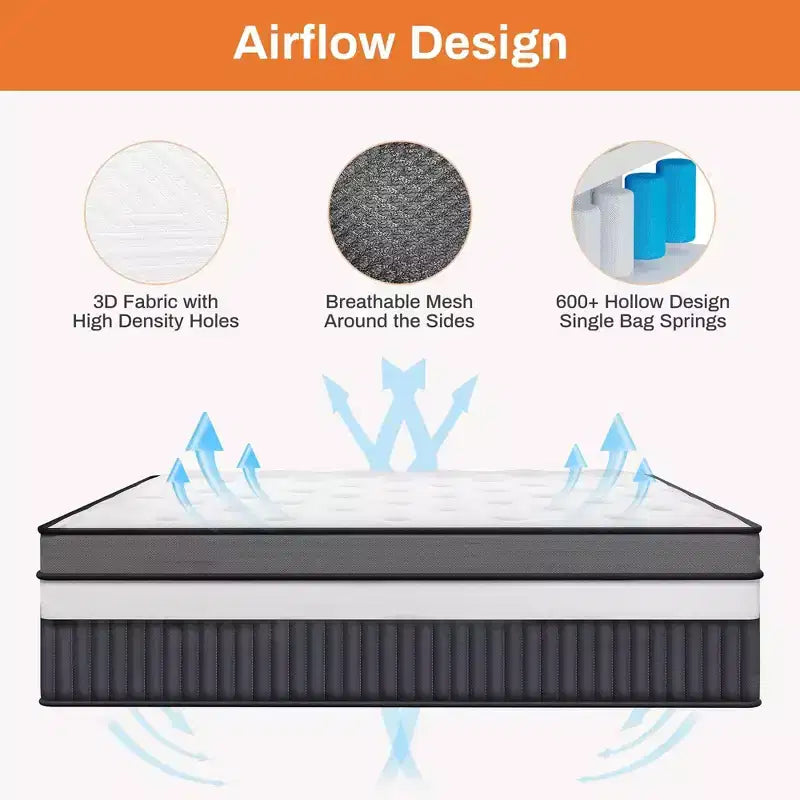 Matelas en boîte King 14 po, lit hybride en mousse à mémoire de forme, sensation de fermeté moyenne, tissu rafraîchissant et respirant, isolation des mouvements, soulagement zoné de la pression