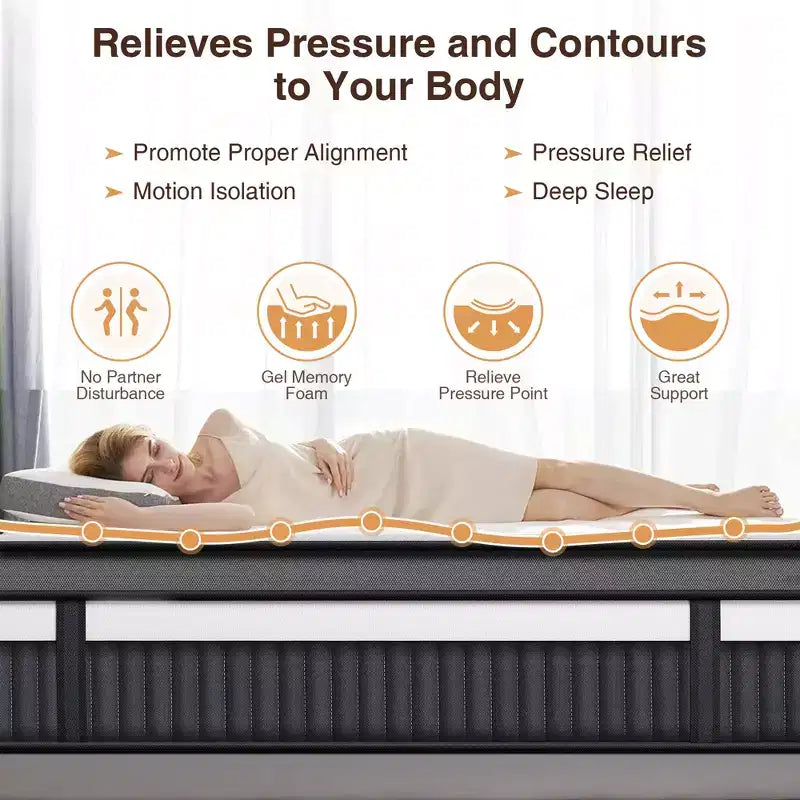 Matelas en boîte King 14 po, lit hybride en mousse à mémoire de forme, sensation de fermeté moyenne, tissu rafraîchissant et respirant, isolation des mouvements, soulagement zoné de la pression
