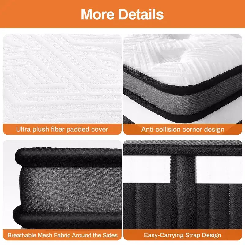 Matelas en boîte King 14 po, lit hybride en mousse à mémoire de forme, sensation de fermeté moyenne, tissu rafraîchissant et respirant, isolation des mouvements, soulagement zoné de la pression