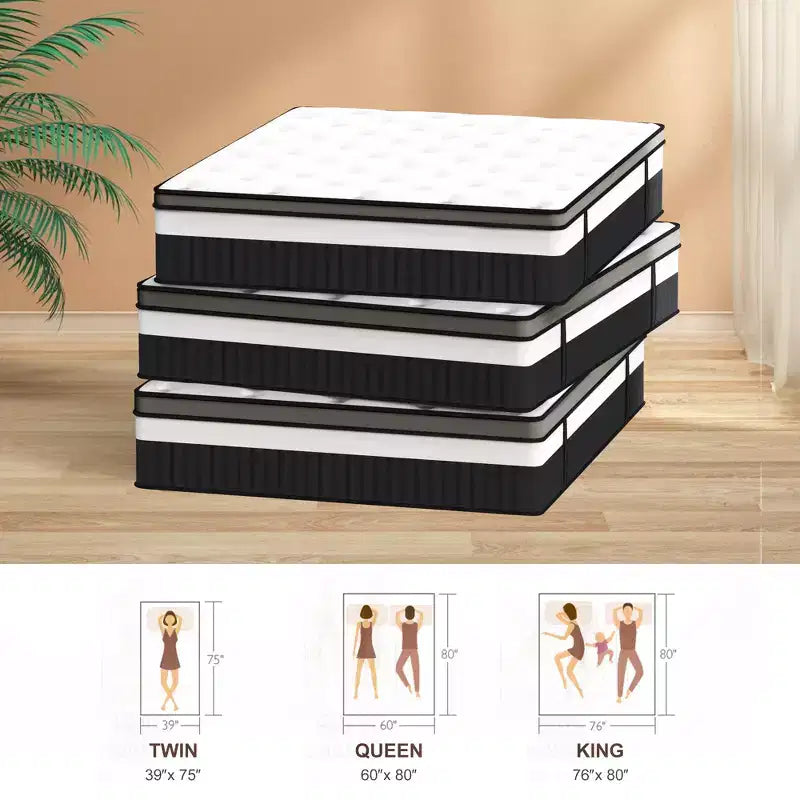 Matelas en boîte King 14 po, lit hybride en mousse à mémoire de forme, sensation de fermeté moyenne, tissu rafraîchissant et respirant, isolation des mouvements, soulagement zoné de la pression
