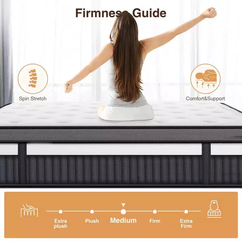 Matelas en boîte King 14 po, lit hybride en mousse à mémoire de forme, sensation de fermeté moyenne, tissu rafraîchissant et respirant, isolation des mouvements, soulagement zoné de la pression