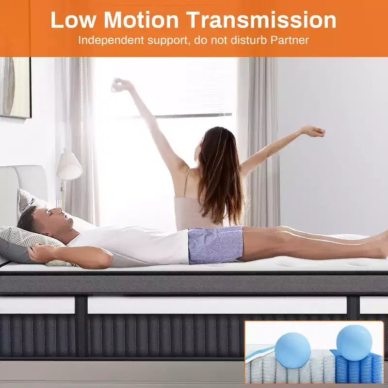 Matelas en boîte King 14 po, lit hybride en mousse à mémoire de forme, sensation de fermeté moyenne, tissu rafraîchissant et respirant, isolation des mouvements, soulagement zoné de la pression