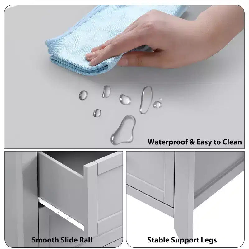 Commode moderne à 6 tiroirs de 137 cm de large avec rangement profond et poignées métalliques pour chambre à coucher, entrée et couloir