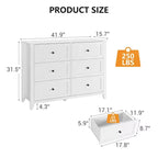 Commode moderne à 6 tiroirs de 137 cm de large avec rangement profond et poignées métalliques pour chambre à coucher, entrée et couloir