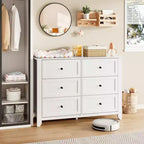 Commode moderne à 6 tiroirs de 137 cm de large avec rangement profond et poignées métalliques pour chambre à coucher, entrée et couloir
