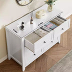 Commode moderne à 6 tiroirs de 137 cm de large avec rangement profond et poignées métalliques pour chambre à coucher, entrée et couloir