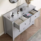 Commode moderne à 6 tiroirs de 137 cm de large avec rangement profond et poignées métalliques pour chambre à coucher, entrée et couloir