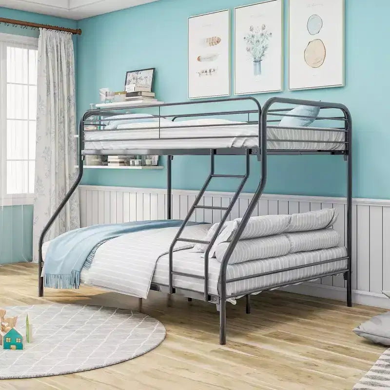 MAYEERTY Twin-Over-Full Heavy Duty Metal Bunk Bed with Enhanced Guardrail & Inclined Ladder for Kids Bedroom