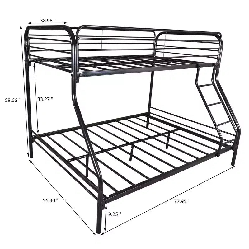 Lit superposé en métal robuste, double sur lit double, avec garde-corps amélioré et échelle inclinée pour chambre d'enfant