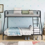 Lit superposé en métal robuste, double sur lit double, avec garde-corps amélioré et échelle inclinée pour chambre d'enfant