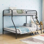Lit superposé en métal robuste, double sur lit double, avec garde-corps amélioré et échelle inclinée pour chambre d'enfant