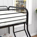 Lit superposé en métal robuste, double sur lit double, avec garde-corps amélioré et échelle inclinée pour chambre d'enfant